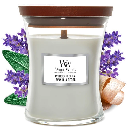 Woodwick Medium Hourglass Scented Candle with Crackling Wick, Up to 60 Hours Burn Time, Lavender/Cedar (1666266E)