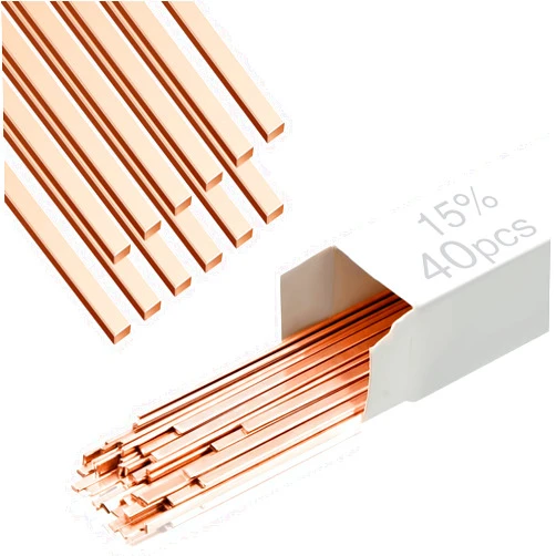Tandefio 40 Sticks Brazing Rods Bcup-5 Silver Solder Phos Copper Brazing Alloys Flat Welding Rods Industry 0.050