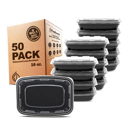 Freshware Meal Prep Containers [50 Pack] 1 Compartment Food Storage Containers with Lids, Bento Box, BPA Free, Stackable, Microwave/Dishwasher/Freezer Safe (16 oz)