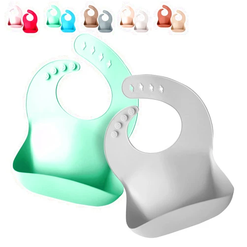 Sperric Silicone Baby Bibs - Soft Silicone Bib with Food Catcher and Waterproof Material - Adjustable Fit for Baby and Toddler (Light Blue & Cool Gray)