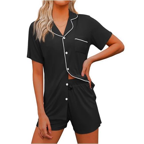 Ekouaer Pajamas Set for Women Short Sleeve Sleepwear Notch Collar Button Down Nightwear Soft Pjs Lounge Set