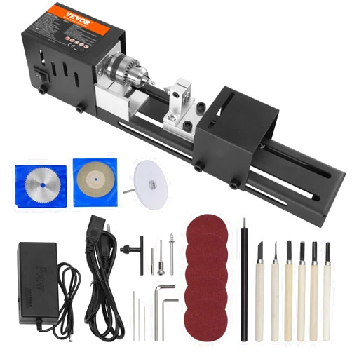 VEVOR Mini Lathe Machine, 2.76 in x 6.3 in, 24VDC 96W Mini Wood Lathe Tools Milling Machine Accessories, 7 Speeds 4220/5300/5650/6350/6660/7050/8450 RPM, for DIY Woodworking Wood Drill Rotary Tool