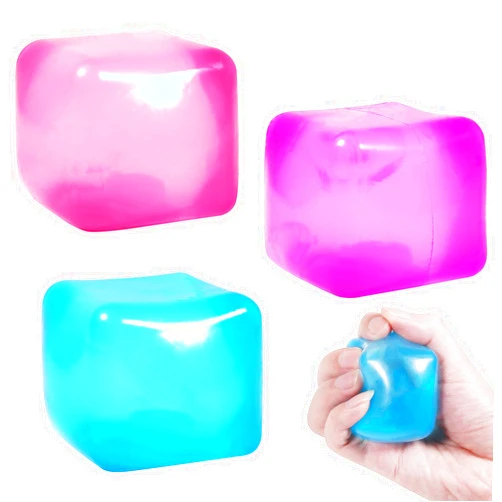 FauKait 3pack Stress Cube Squishy Stress Balls for Adults Kids Fidget Toy for Your Best Mellow and Chill -Ice Cubes-Square Shape with Filling in Pink Purple Blue (3pcs Cube )