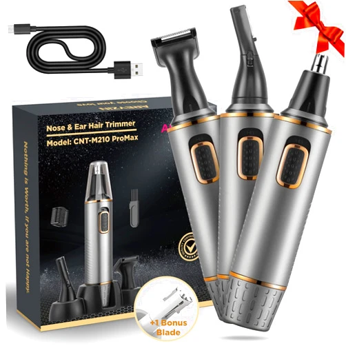 AREYZIN Nose Hair Trimmer for Men Rechargeable 3-IN-1 Versatile nose hair trimmer Professional Painless Hair Trimmer for Nose Ear Beard Facial Pubic Hair Trimmer for Men, Wet or Dry Use,Dual Edge Blades