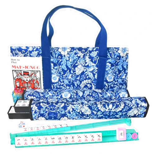 TrendyMate American Mahjong Set,166 Premium White Tiles,4 All-in-One Mahjong Racks/Pushers,Complete Western Mah Jongg with Soft Blue Printed Carrying Bag