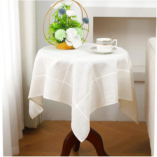 Gernaice Plaid 36x36 Inch Small Square End Table Cloth, Farmhouse Embroidered Fabric Checkered Tablecloth, Dust Proof Wrinkle Free Washable Table Cover for Coffee Table Night Stand Picnic, White