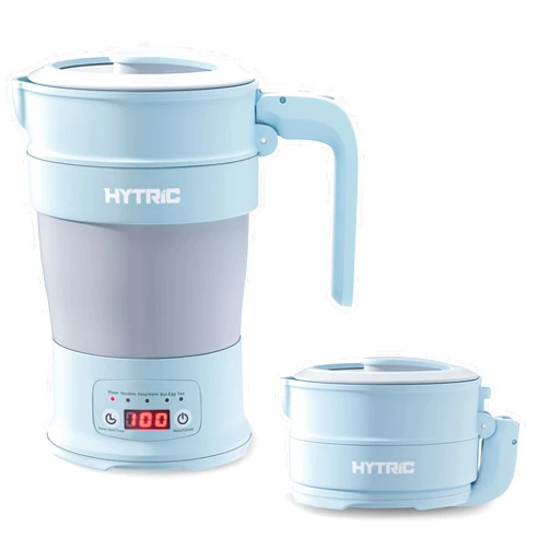 HYTRIC Travel Electric Kettle, 700ML Foldable Small Kettle BPA-Free, Portable Kettle with Multifunctional Panel, Collapsible Hot Water Kettle with Keep Warm & Delay Start, 110V Blue
