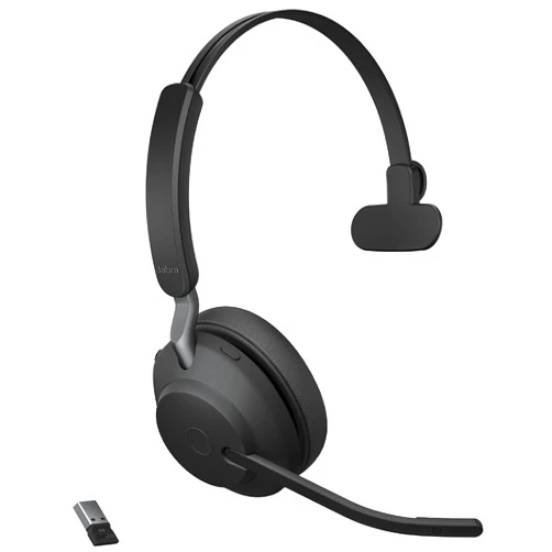 Jabra Evolve2 65 UC Wireless Headset with Link380a, Mono, Black – Wireless Bluetooth Headset for Calls and Music, 37 Hours of Battery Life, Passive Noise Cancelling Headphones