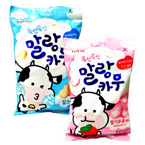 RAUM Food Soft Malang Cow Korean Lotte Soft Malang Cow Fresh Grade Milk & Strawberry Milk Chewy Candy (Pack of 2) (2.78oz)