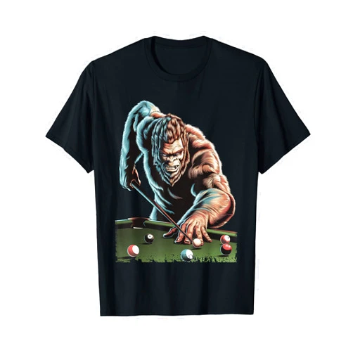 Bigfoot Lover Gift Co. Funny Bigfoot Sasquatch Billiards Pool Player Men Boys T-Shirt