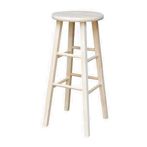 IC INTERNATIONAL CONCEPTS International Concepts Round Top Stool, 29-Inch Bar Height, Solid Parawood, Unfinished