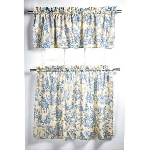 Maison d' Hermine Miller - Blue 100% Cotton Set of 3 Kitchen Window Curtain for Cafe Kitchen Bedroom Home [2 Tiers (28