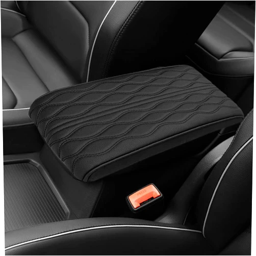 Gasuio 2024 Upgrade Universal Style Memory Cotton Car Armrest Box Pad,New Leather Car Armrest Box Pad Car Center Console Cover Pad,Vehicle Seat Box Cushion Protector for SUV Truck (Black, Wave Pattern)