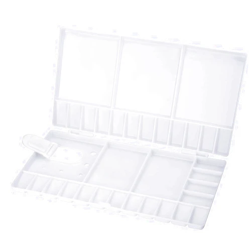SUNIYUILD SUNIY Watercolor Palette Folding Paint Tray Plastic Painting Pallet with 33 Compartments, Thumbhole and Brush Holders, White