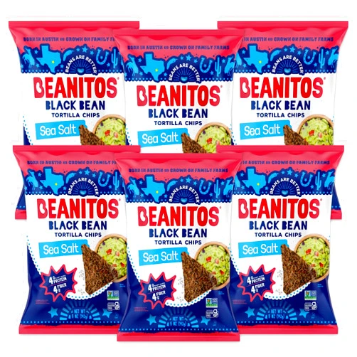 Beanitos Black Bean Chips - Original Sea Salt - (6 Pack) 5 oz Bag - Black Bean Tortilla Chips - Vegan Snack with Good Source of Plant Protein and Fiber