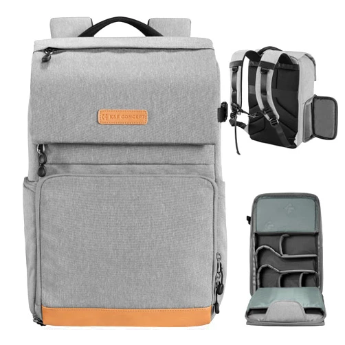 K&F Concept 22L Camera Case for Photographers Large Capacity Camera Bags with Raincover, 15.6 Inch Laptop Compartment for Camera Drone Bags