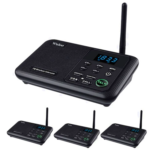 Wuloo Intercoms Wireless for Home 1 Mile Range 22 Channel 100 Digital Code Display Screen, Wireless Intercom System for Home House Business Office, Room to Room Intercom Communication(4Stations Black)