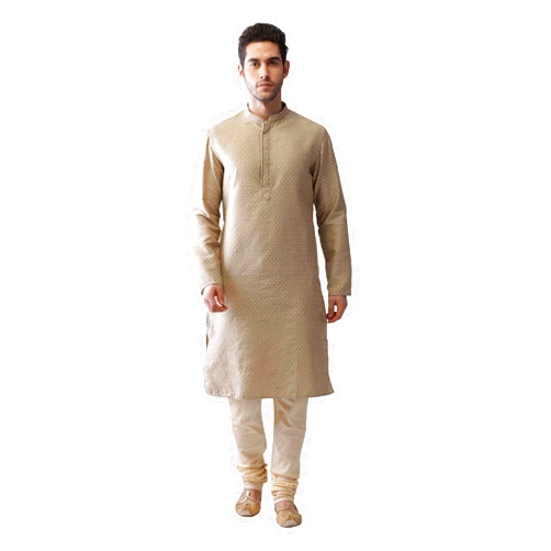 KISAH Men's Jacquard Cotton/Silk Blend Kurta- Regular Fit with Mandarin Collar|Traditional Indian Festive Wear