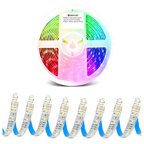GIDEALED RGBWW LED Strip Lights 2700K~6500K Warm White Cool White & 16 Million RGB Color Changing 5050 RGBCCT LED Strip Dimmable,450 LEDs Multi Color 12v LED Light Strip 16.4ft only