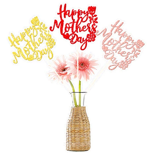 ZHUOWEISM 12 PCS Happy Mother's Day Centerpiece Sticks Double Sided Glitter Rose Love Best Mom Centerpieces for Happy Mother's Day Theme Table Flower Decorations Women Birthday Party Supplies Colorful