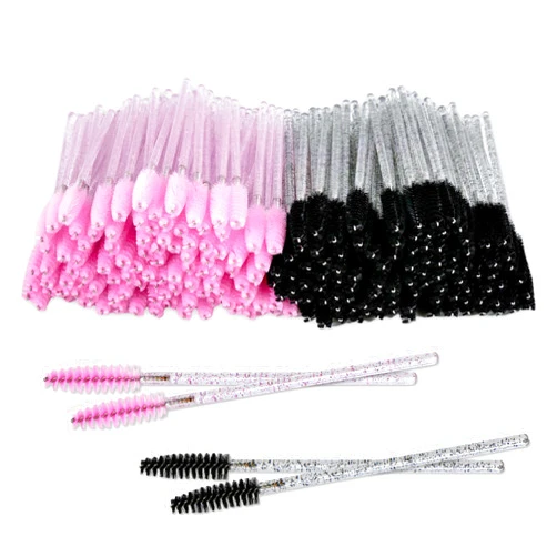 GLUEPIA 200 PCS Disposable Mascara Wands Eyelash Brush for Eye Lash Extension, Eyebrow and Makeup (200 PCS_Black-Crystal, Pink-Crystal)