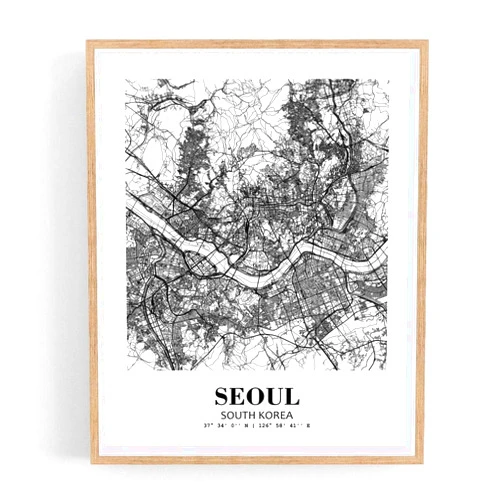 Eleville 8X10 Unframed Seoul South Korea City View Abstract Road Modern Map Art Print Poster Wall Office Home Decor Minimalist Line Art Hometown Housewarming wgn485