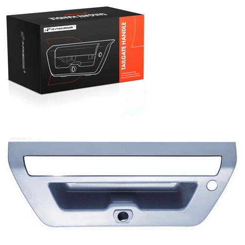 A-Premium Tailgate Handle Liftgate Latch Handle with Camera Hole Compatible with Ford F-150 F150 2015 2016 2017, Smooth Black Housing with Chrome Lever, Replace# FL3Z9943400EAPTM
