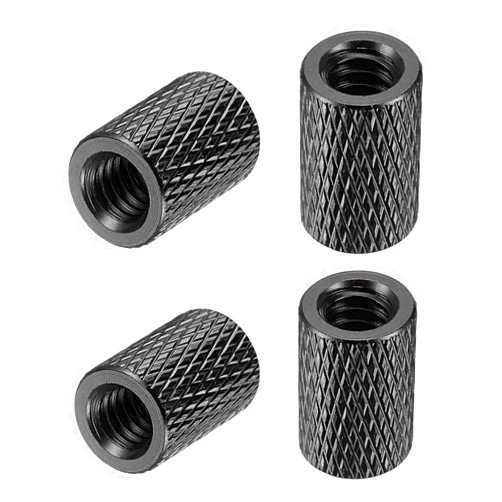 uxcell 1/4-20 x 10mm x 15mm Aluminum Alloy Hand Screw Nuts Diamond Knurl Knurled Camera Tripod Pass Hole Nut Black 4pcs