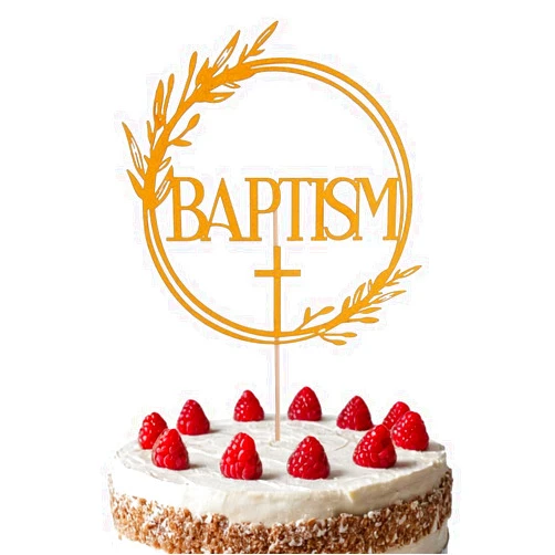 Yrrue Baptism Gold Cake Topper - Golden Glitter Communion Cake Topper Decorations for Baptism, Christening Supplies Divine Blessings Elegan Baby Shower
