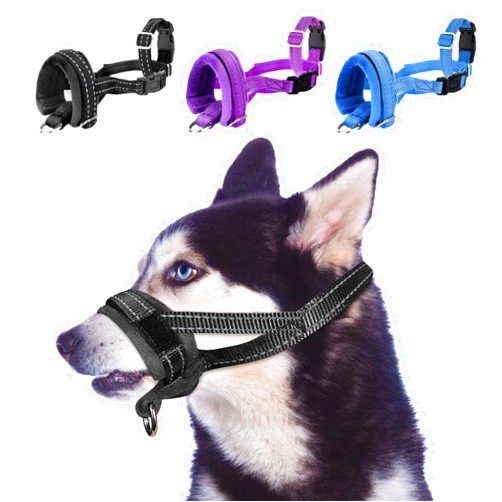 SlowTon Soft Dog Muzzle, Adjustable Padded Nylon Muzzle for Large Medium Dogs Anti Chewing Barking Biting, Allow Dog Pant & Drink (Black, L)