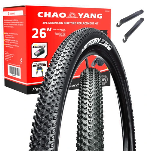 CHAOYANG Chao YANG Mountain Bike Tire Replacement Kit, 26’’×1.95, Dual Compound 2C-MTB Tires, Featured with Double Tread Puncture Protection, for On or Off Road Use, 2-Pack
