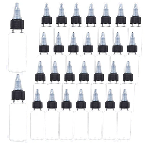 LISHINE 50 Pack 1oz Plastic Squeeze Bottles with Twist Top Cap, Boston Dispensing Bottles Small Sauce Bottle with Squeeze Top, Mini Condiment Squeeze Bottles for Paint, Tattoo Ink, Glue, Crafts, Liquids, Oil