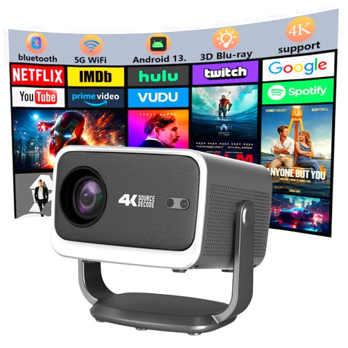ARASO 360° Freestyle Gimbal with WiFi and Bluetooth, Autofocus, HDR 10, Android TV 13, 3D Stereo and Auto Ladder Video Projector Smart Portable Cinema