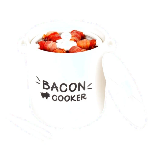 SOLIGT Ceramic Bacon Cooker for Microwave Oven - Splatter-Proof Design Microwave Bacon Cooker with Lid and Bonus Tongs - Easy Faster Bacon Maker for Yummy Crispy Bacon