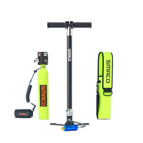 SMACO Mini Scuba Tank for Diving 0.5L Scuba Tank with Pump Support 6-10 Minutes Breathing, Mini Scuba Cylinder/Scuba Diving Kit for Provide Back-up Air in Diving Depth Maximum up to 100 ft, Green