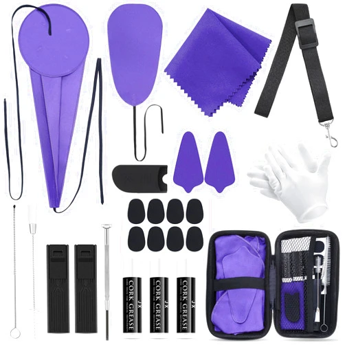 Boao 25 Pcs Alto Saxophone Cleaning Kit All in One Set with Swab, Cleaning Cloth, Reed Boxes, Cork Grease, Thumb Rest, Mouthpiece Brush and More Essential Care Kit for Sax Wind Instruments(Purple)