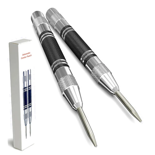 Glieskir 2 Pack Automatic Center Punch, 5 inch Heavy Duty Steel Spring Loaded Center Hole Punch with Adjustable Tension Punch Tool for Metal Wood Glass Plastic