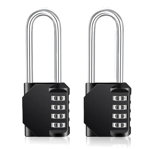 ZHEGE Long Shackle Padlock, 4 Digit Combination Lock, Resettable Weatherproof Combo Lock for School, Gym, Employee Locker, Outdoor, Fence (Black, 2 Pack)