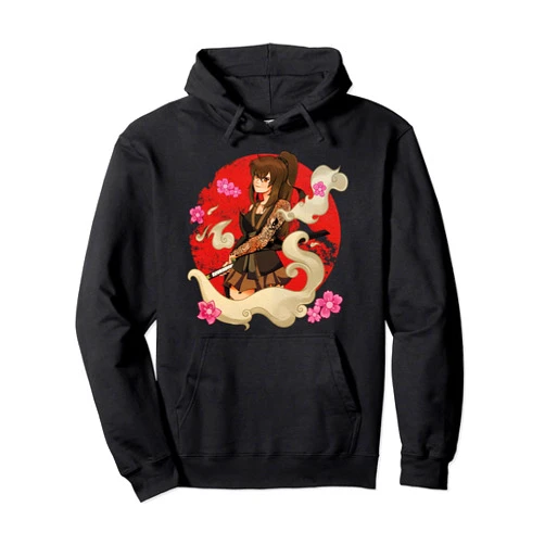 Japanische Samurai Anime Mädchen Shop Anime Samurai Girls' Japan Otaku Katana Tattoo Sakura Art Pullover Hoodie