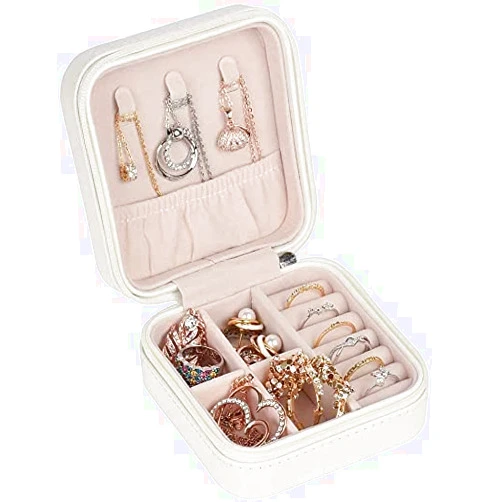Sanzeon Portable Travel Jewelry Box Jewelry Case Travel Earring Ring Necklace Watch Lipstick Accesories Organizer for Girls Women (White)
