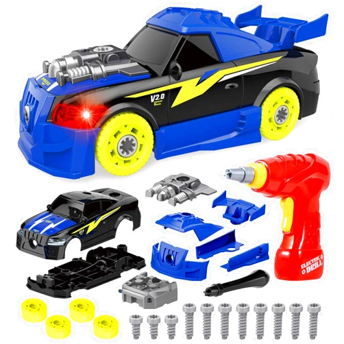 Coogam Take Apart Racing Car with Electric Screwdriver Tool, Fine Motor Skill Toy Car Construction Set STEM Building Learning Game with Light and Sound Gifts for Year Old Boys and Girls