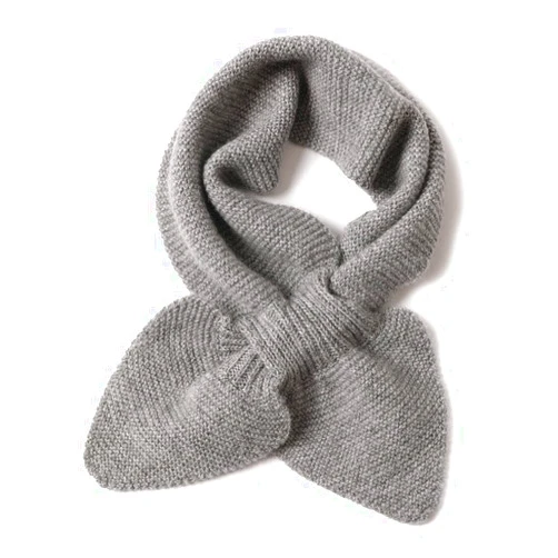 YUONNY 100% Cashmere Knitted Small Scarf for Women Girls, Solid Colour Warm Neck Collar Scarf, Winter Collar Cross Neck Knit Scarves, Stylish Soft Warmer Neck Wrap, Parent-Child Section Grey