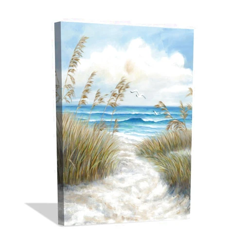 Hardy Gallery Abstract Beach Picture Wall Art: Sandy Path to Ocean with Sea Grass Artwork Painting for Bedroom (16'' x 12'' x 1 Panel)