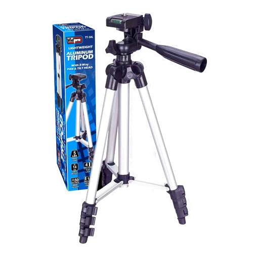 Vidpro TT-50L 50 Inch Lightweight Aluminum Tripod with 3 Way Pan & Tilt Head