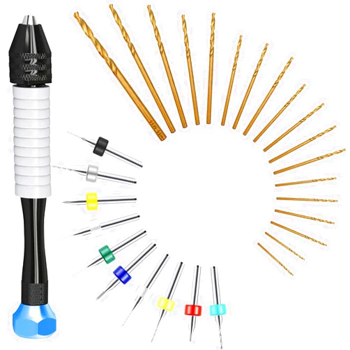 Craft911 Micro Drill Bits Set with Pin Vise | Small Hand Drill Bit Set - Pin Vise Hand Drill Manual, PCB Mini Drill Bits for Resin Beads Polymer Clay | DIY Jewelry Making Craft Drill Bits Set