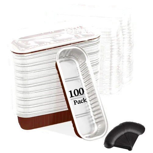 Ksmxos 100 Pack Mini Loaf Pans with Lids and Spoons,Mini Cake Pans with Lids,Rectangle Aluminum Foil Baking Pans Tins Containers,Disposable Cupcake Baking Cups Muffin Tins for Wedding Birthday Party (Coffee)