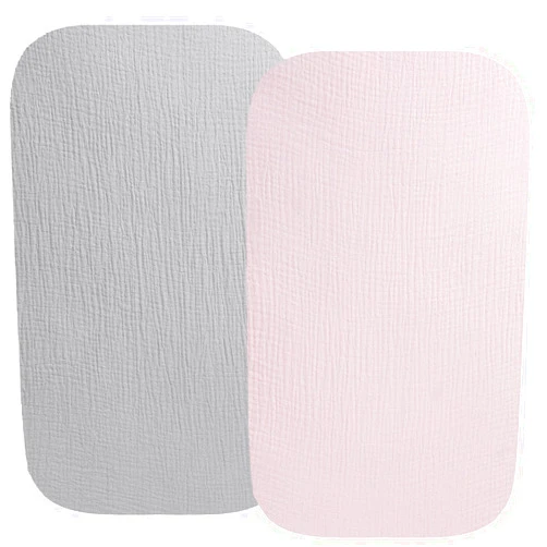 Fadacudan Muslin Bassinet Sheet Compatible with ANGELBLISS Baby Bassinet, Koolerthings (3 in 1) Baby Bassinet, Pamo Babe 2in1 and Ihoming Bedside Bassinet, 2 Pack Cotton Fitted Grey & Pink