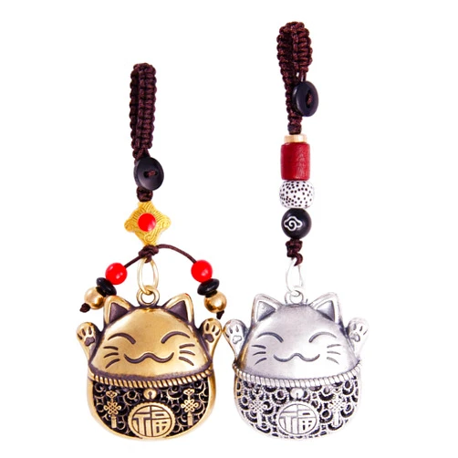 ZEMJKIN Lucky Cat Keychain Set Gift for Girlfriend Boyfriend Couples Mom Pet Lover, Cute Funny Charms for Wife Women Birthday Anniversary Christmas, Gold&Silver