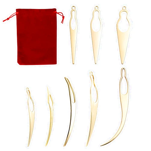 Frutain 8 Pcs Interlocking Tool for Locs and 1 Storage Velvet Bag Dreadlock Crochet Needle Easy Hair Loc Needle Tools for Dreads Hair Tightening Loc Accessories Interlocks or Sisterlocks Gold