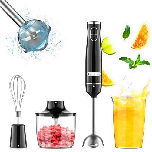 Facelle Immersion blender 1000W, Facelle 4-in-1 Stick Blender Handheld Smoothie Blender with Chopper, Beaker, Whisk for Smoothie, Shakes, Baby Food, Sauces, Puree, Soup